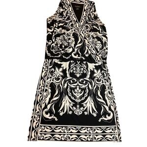 White House Black Market‎ Damask Floral Blouson Dress Womens XS Black White Boho